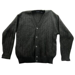 Puritan Mens Cardigan Sweater Medium Gray Rib Knit V-Neck Button Front Casual